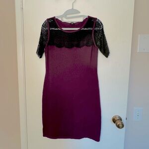 Ann Taylor Maroon with lace trim and sleeves sweater dress